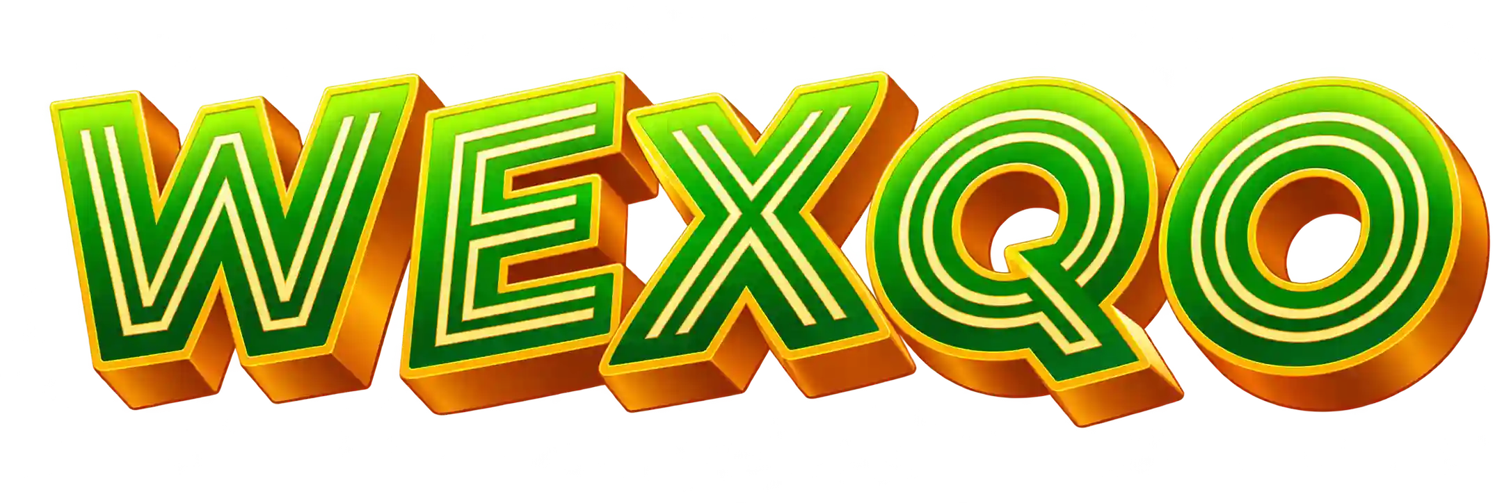 โลโก้ WEXQO สีเขียวทองสไตล์เรโทร 3D